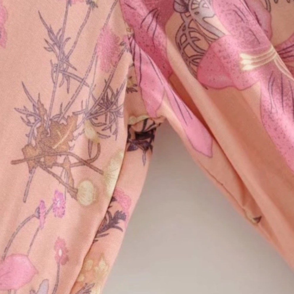 Long Sleeve Ruffle Boho Floral Gypsy Print Dress - Picture 7 of 11